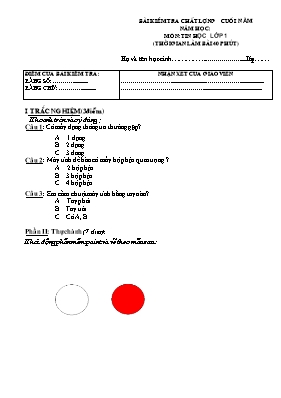 Đề kiểm tra chất lượng cuối năm Tin học lớp 1 - Năm học 2015-2016 - Trường Tiểu học Đông La